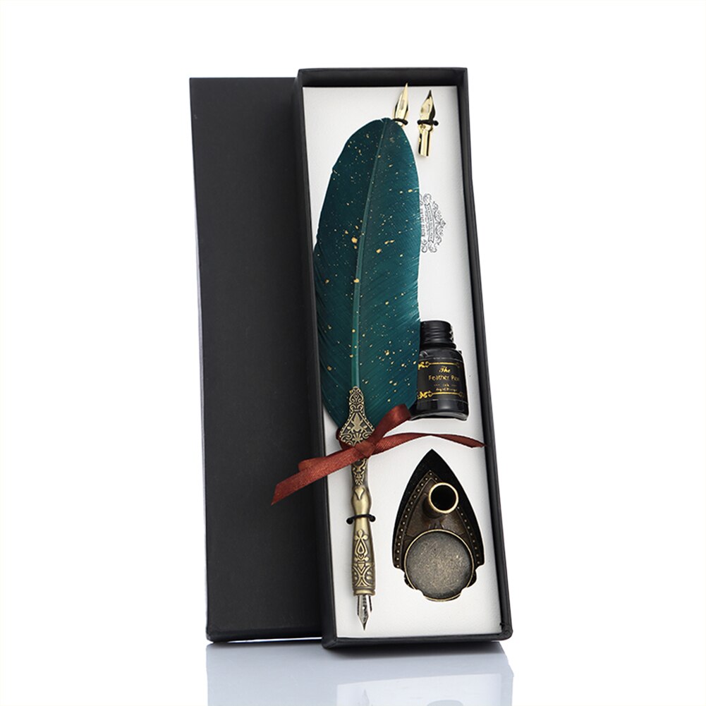 Calligrap anglais plume stylo ensemble Vintage publicité encre stylo Dip eau métal stylo plume ensemble anniversaire boîte 2/5 plumes: 	Green