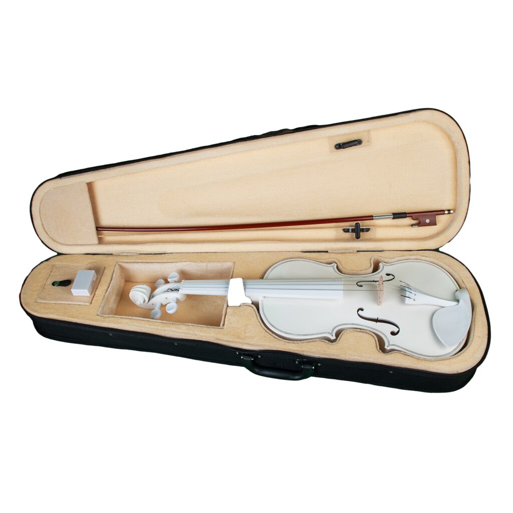 Acoustic White Violin Fiddle Set， Full Size Maple Spruce with Case Bow Rosin for Music Practicing