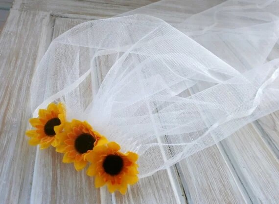 Vrijgezellenfeest sluier bruidsdouche sluier zonnebloem feest accessoire hoofdband sluier zonnebloem bruid feest rustieke zonnebloem bruiloft