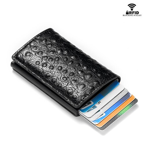 BISI GORO Thin Slim Men Wallet Rfid Smart Wallet Credit Card Holder Metal Pass Secret Pop Up Minimalist Wallet Small Black Purse: Black ZF004