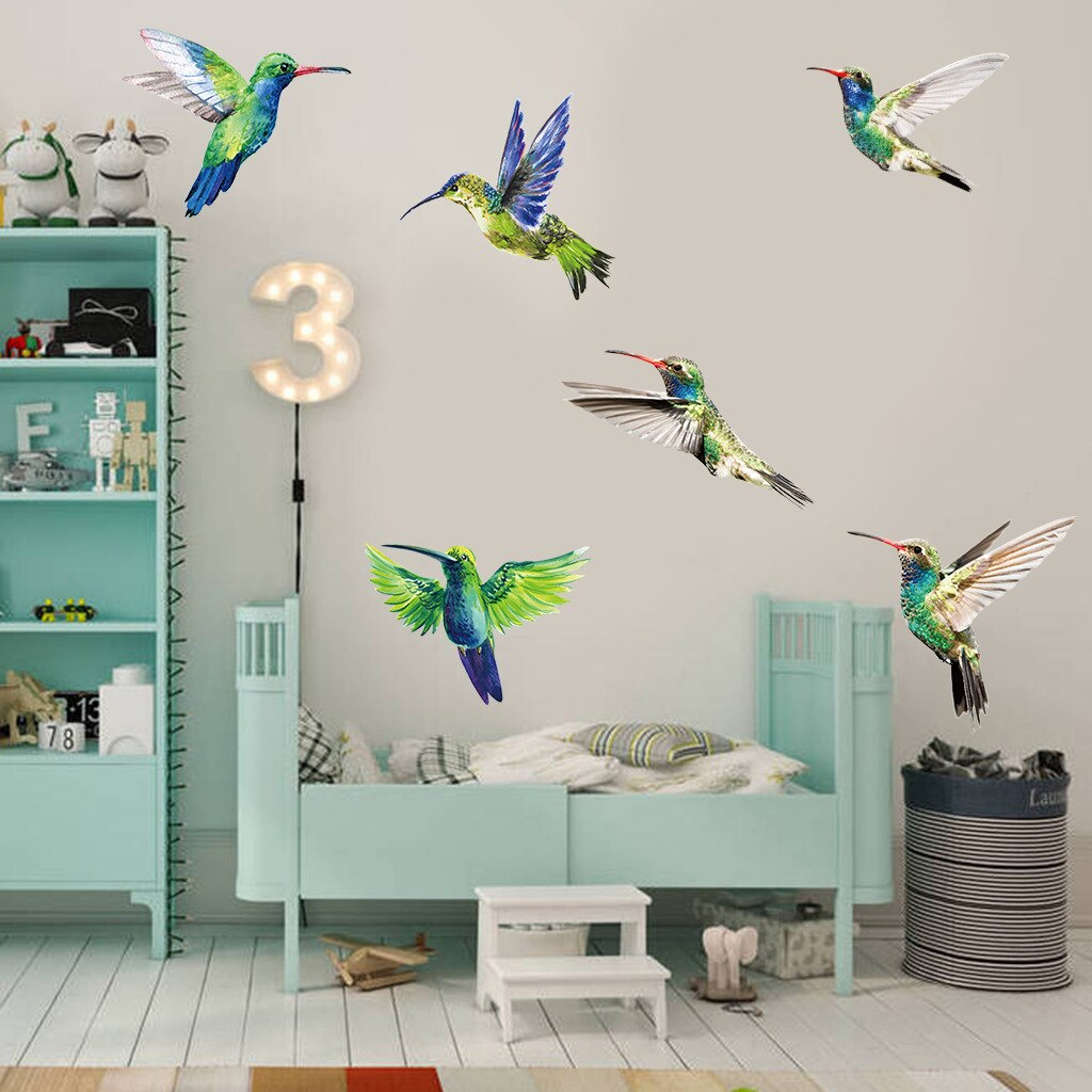 6pcs Hummingbird Wall Stickers Living room Bedroom Wall Decor Removable Vinyl Wall Decals Room Decoration Wardrobe Home Decor