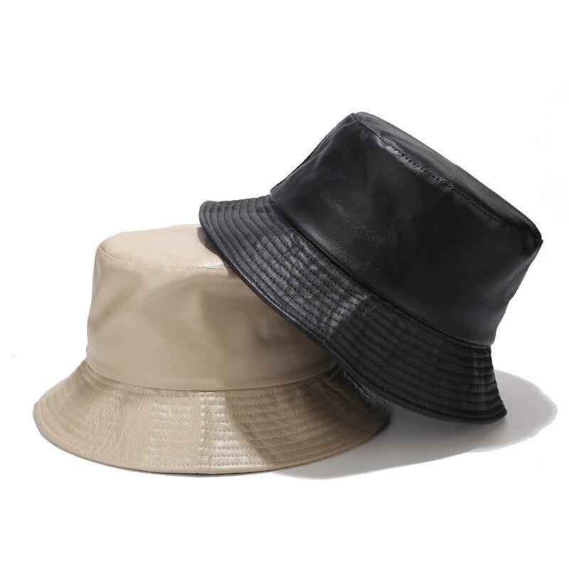 Retro pu læder spand hat kvinder mænd vinter efterår varm solid enkel fisker kasket sol regn vandtæt panama bassin hat
