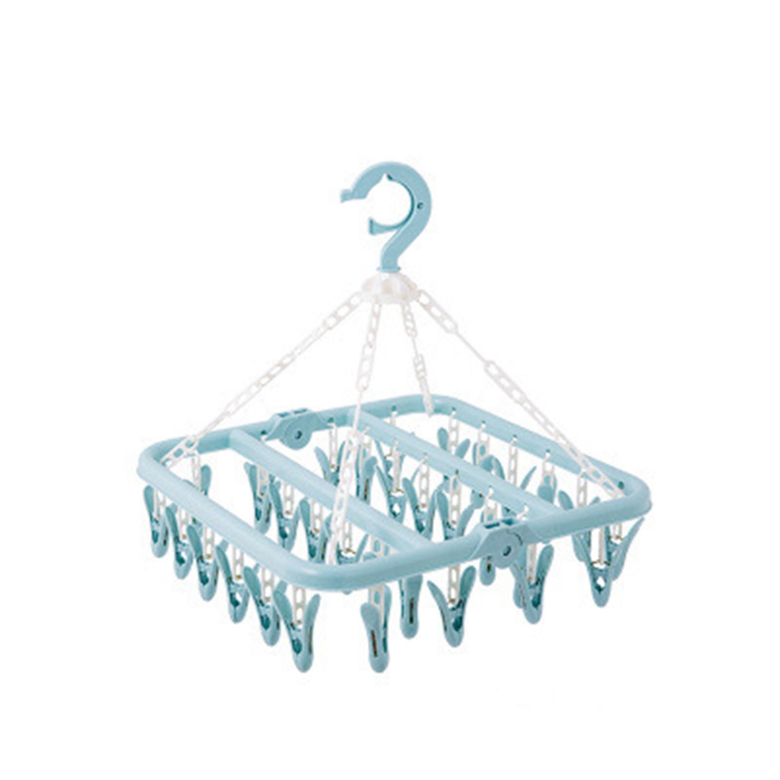 32 Clip Folding Plastic Drying Rack Rack Clothes Hanger Dryer Towel Cloth Drying Rack Multi-functional Underwear Socks Clip #T2P: Blue