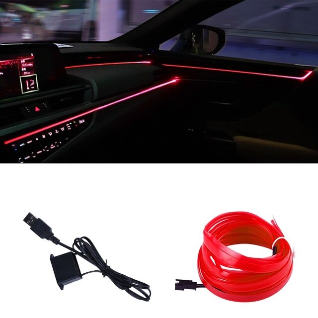 EL fil voiture intérieur lumières ambiant LED Flex Rgb bande Auto Flexible atmosphère Neno Tube doux USB lampe éclairage corde bande lumière: Rouge / 6000 K blanc froid / 5400 K