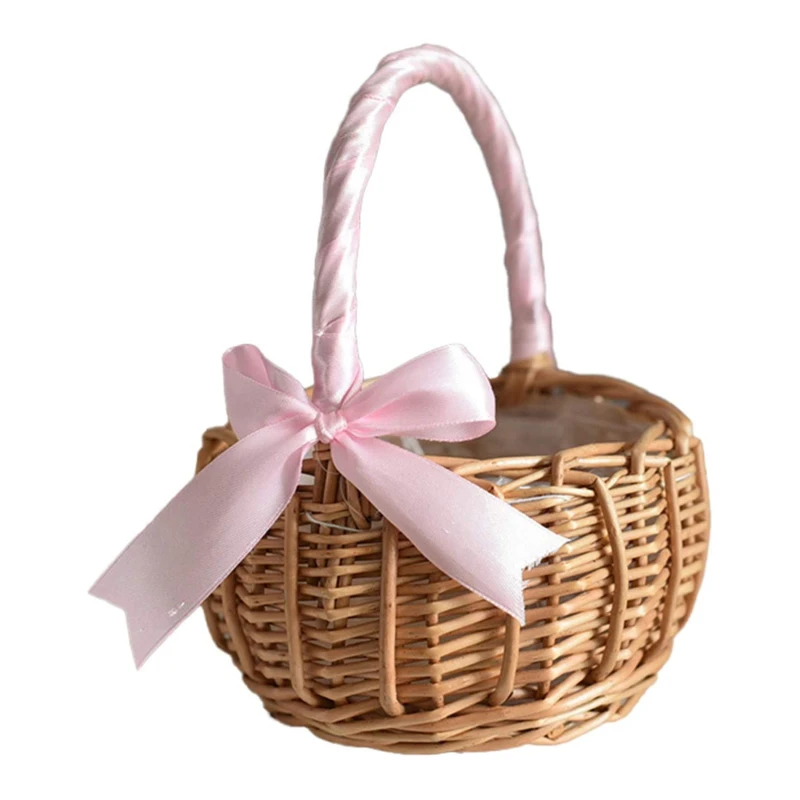 wwWoven Flower Basket Rattan Storage Basket Flower Girl Hand Basket Handmade Flower Basket For Home Wedding Decor: Red