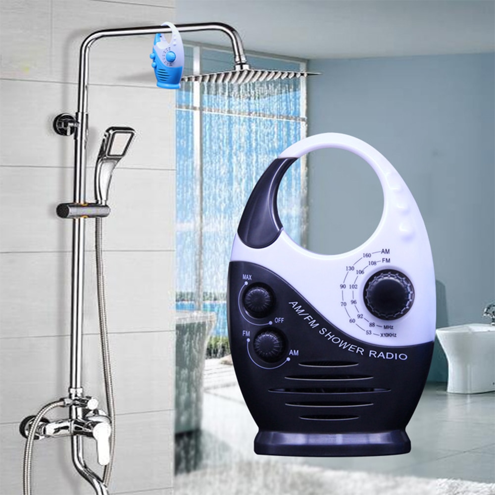 Radio portátil IPX4 resistente al agua, Radio FM AM para ducha, música colgante, baño, potente Hi-Fi, altavoces a prueba de salpicaduras