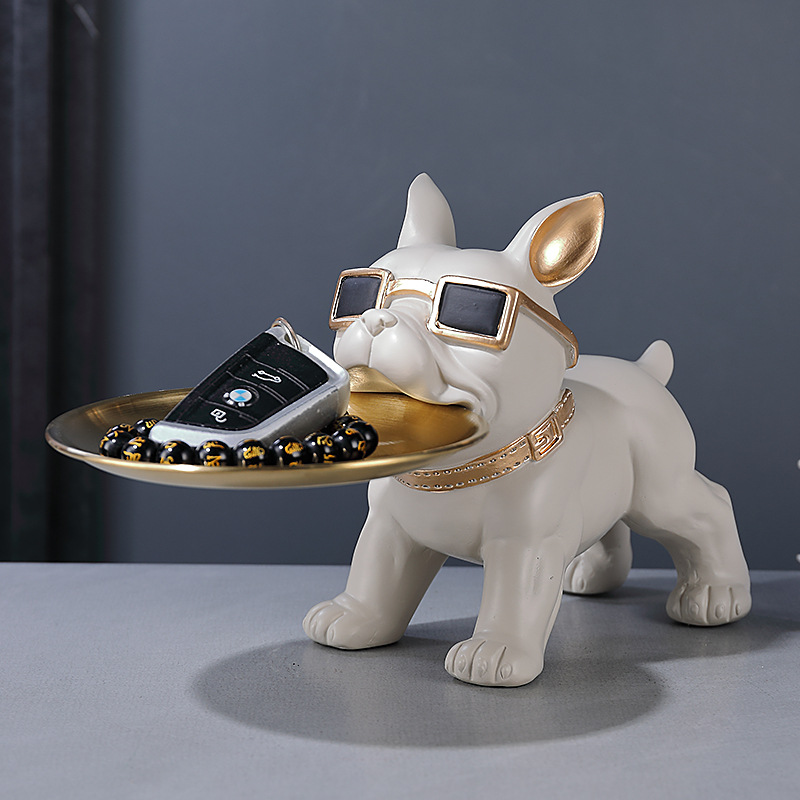 Dog Statue Cool French Bulldog Butler Décor with Tray Big Mouth Home Décor Storage Box Animal Resin Sculputre Figurine Art
