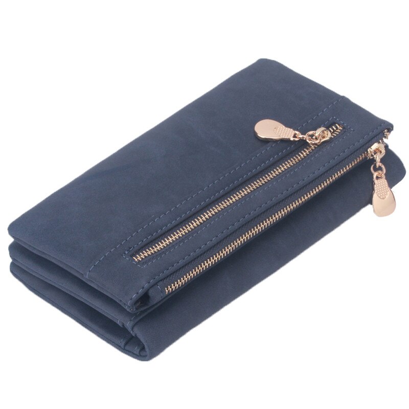 Women Wallets Dull Polish Leather Wallet Double Zipper Day Clutch Purse Wristlet Portefeuille Handbags Carteira Feminina: Blue