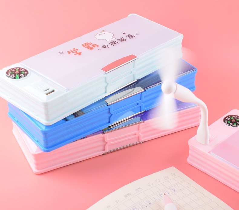 Multifunctional Pencil Case With Led Light And Usb Mini Fan Student Stationery Box Korean Pencil Case Boy And Girl