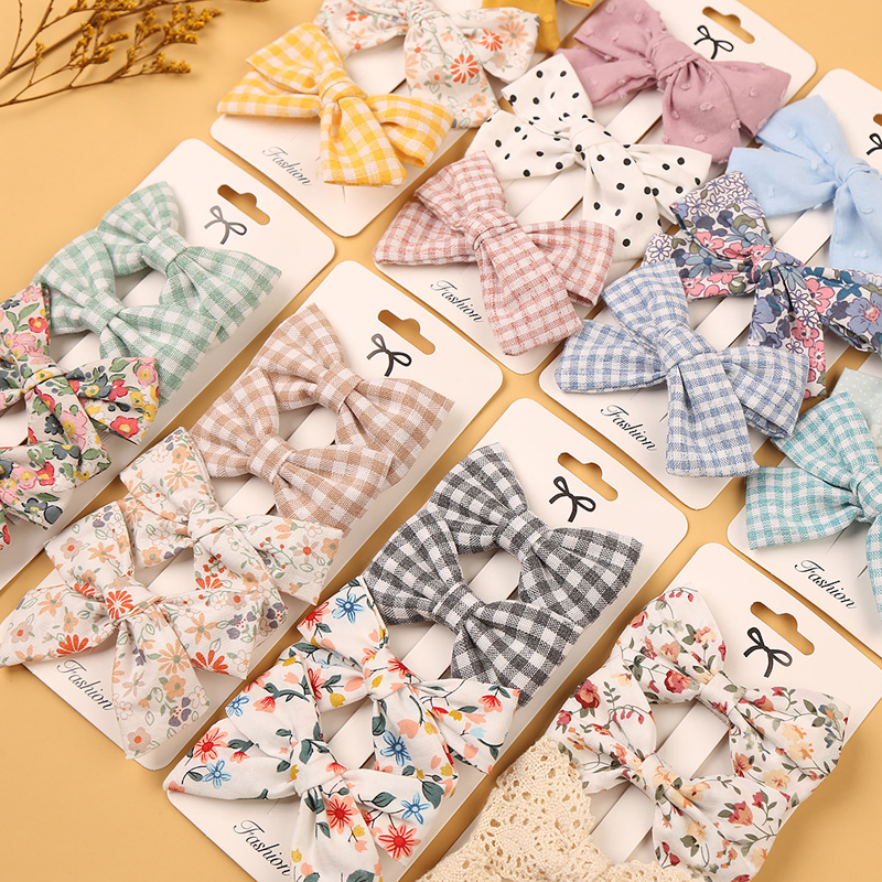 Baby Bogen Haarnadel Mädchen Haar Clip Baumwolle Spitze Barette Für freundlicher Headwear Säuglings Blumen Karierten Clips Babys Nette Zubehör 3/4Stck