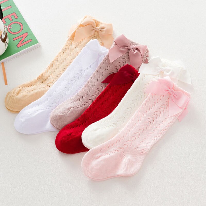 Nette Sommer Baby Socken Mit Bogen Atmungsaktive Baumwolle Mesh Baby Mädchen Knie Hohe Socken Einfarbig Kleinkind 1-3Y