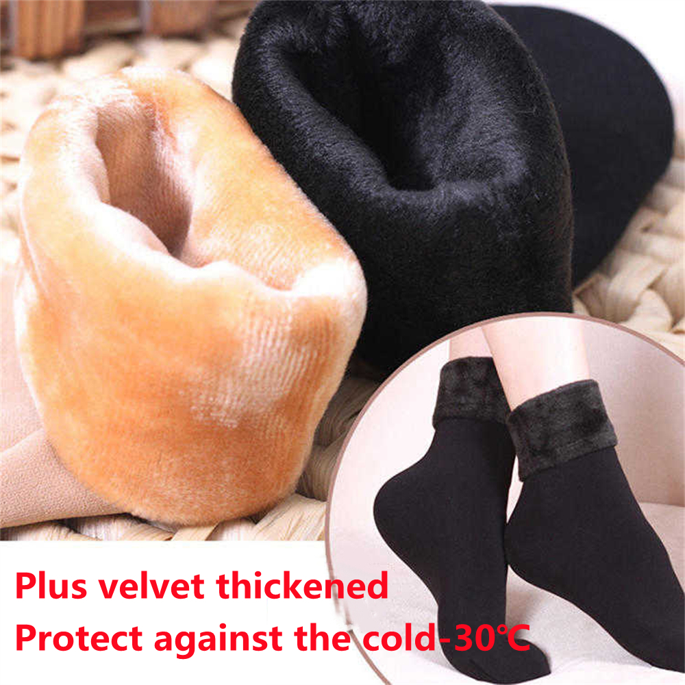Women's Winter Thicken Warm Thermal Socks for women Solid Black soken Seamless Wool Floor Cashmere Home Snow Boots socks for men