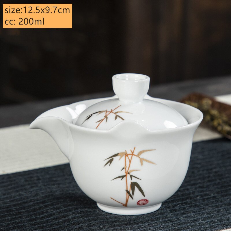 Palace Style Ceramics Tea Tureen Household Classic with Cover Teacup Boutique Handmade Gaiwan Chinese Tea Set Supplies: E3