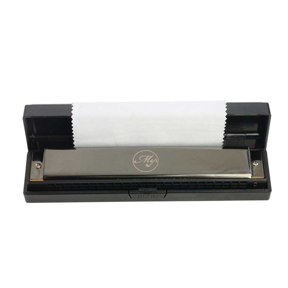 24-hole Harmonica Polyphonic C Colorful Blues Harmonica For Beginners Woodwind Musical Instrument Silver/Blue/Black: black