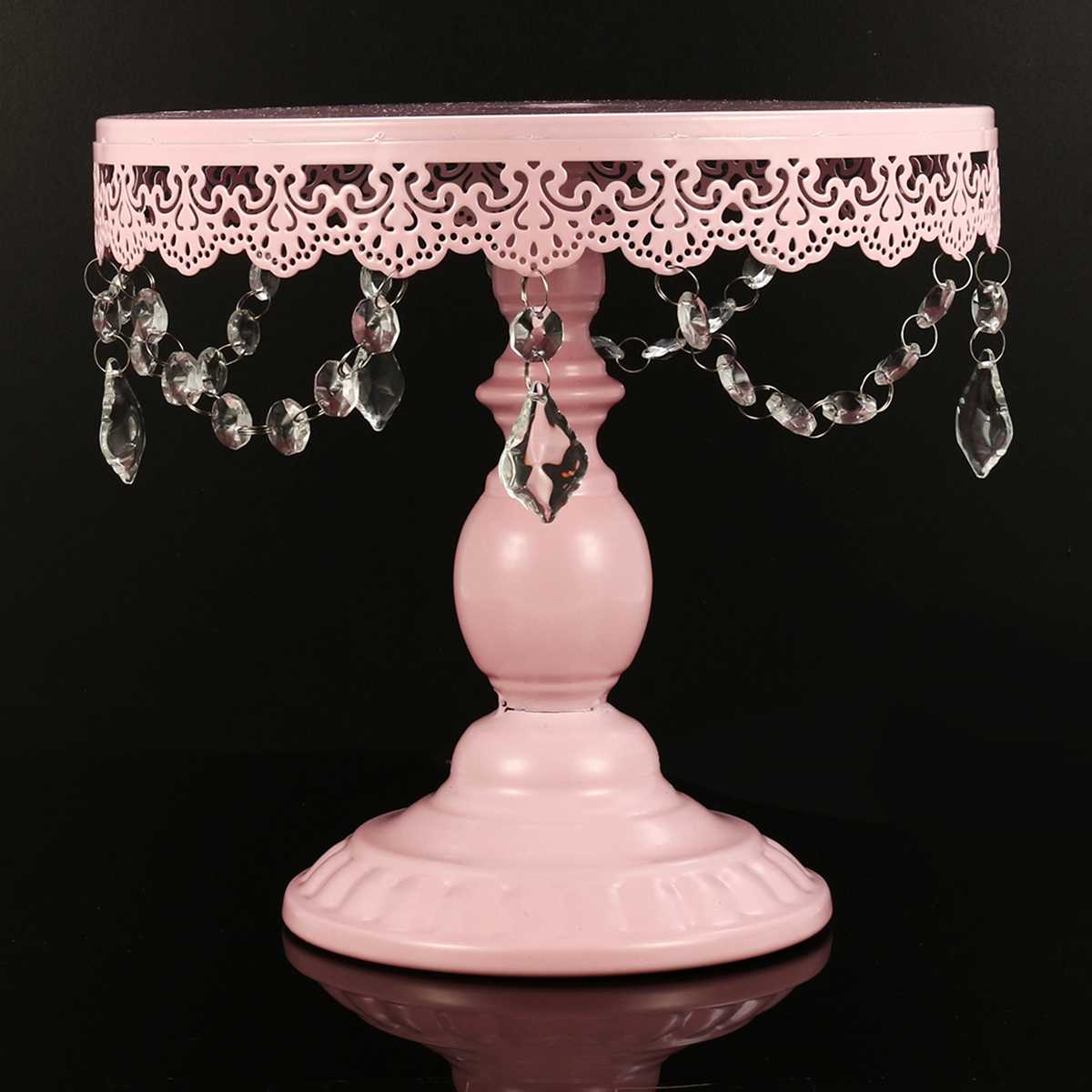 Cake Tools Pink Iron Crystal Pendant Cake Stand Mirror Surface Wedding Dessert Tray Cupcakes Fruits Cookies Pan Display Rack: Medium