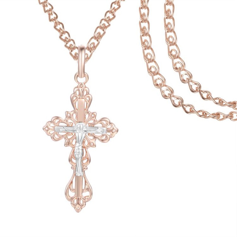 6 Style FJ Jewelry Women Mens Necklace Pendant 585 Rose Gold Color Mixed Cross Crucifix Pendants Snail Chains