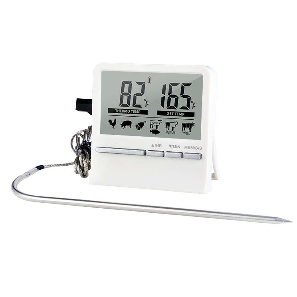 Electronic Digital LCD Food Thermometer Probe BBQ Meat Water Oil Cooking Temperature Alarm Cooking Timer Kitchen Cooking Tester: C