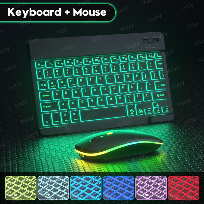 Teclado retroiluminado para tableta, periférico inalámbrico compatible con Bluetooth, ratón para Android, Windows, iOS, tableta, teléfono, portátil: Black 02