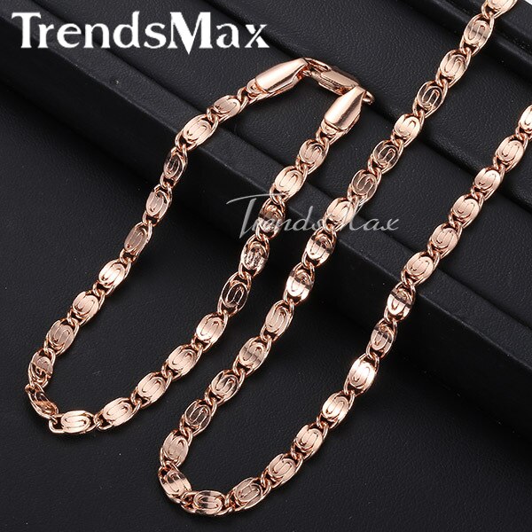 Trendsmax ROSE Gold Filled Slak Link Chain Womens Mens Chain Ketting Meisjes Jongens Unisex Sieraden GS181