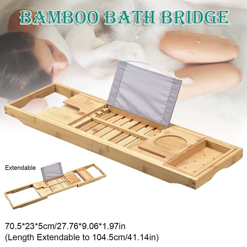 105cm Bathroom Bamboo Bath Bathtub Shelf Bridge Tub Caddy Tray Rack Retractable Wine Glass Book Holder Bathtub Rack