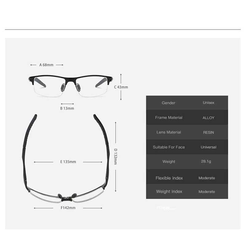 Super Light Aluminum Half Frame Glasses Men Brand Classic Myopia Prescription Eyeglasses Frame Male Ultralight