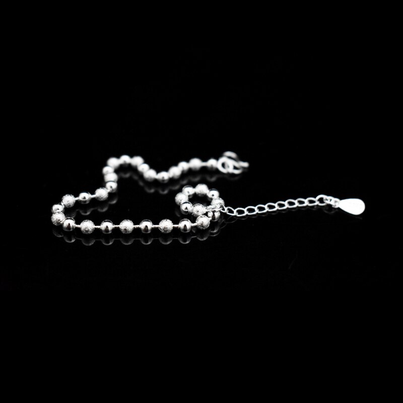 clásico pequeña cadena de bolas redondas pulseras de plata de ley 925 esmerilado grano pulsera de las mujeres joya de cadena para mano