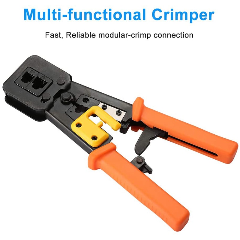 EZ RJ45 Crimp Tool P Through Cat5 Cat5E Cat6 Crimping Tool for RJ45/RJ12, CAT5, CAT5E, CAT6 Connectors