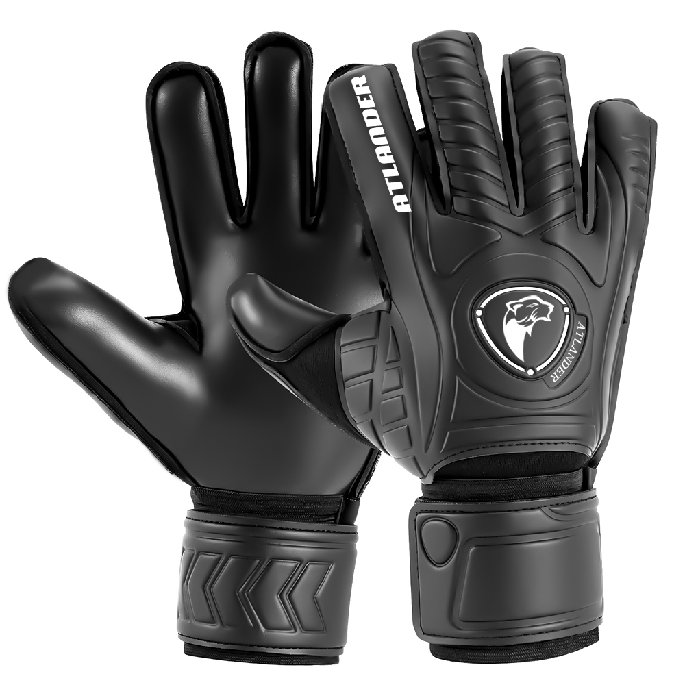 Fingersave målvaktshandskar fotboll handledsrem latex fingerskydd skydd barn vuxen fotboll starkt grepp målvaktshandske: Svart / M