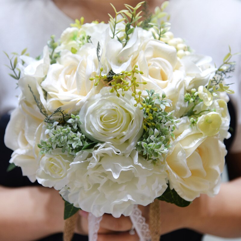 Cosnoble Natuurlijke Boeket Ramos De Novia Wedding Bloemen Pioen Zijde Eco Bloemen Bruidsmeisje Boeketten Ivoor Wedding Boeket
