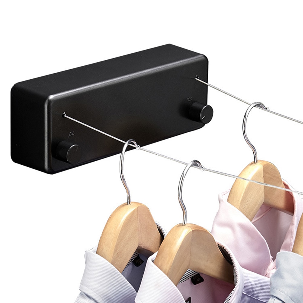 Portable stainless steel telescopic clothesline double line indoor outdoor laundry invisible punch-free wall hanging clothesline