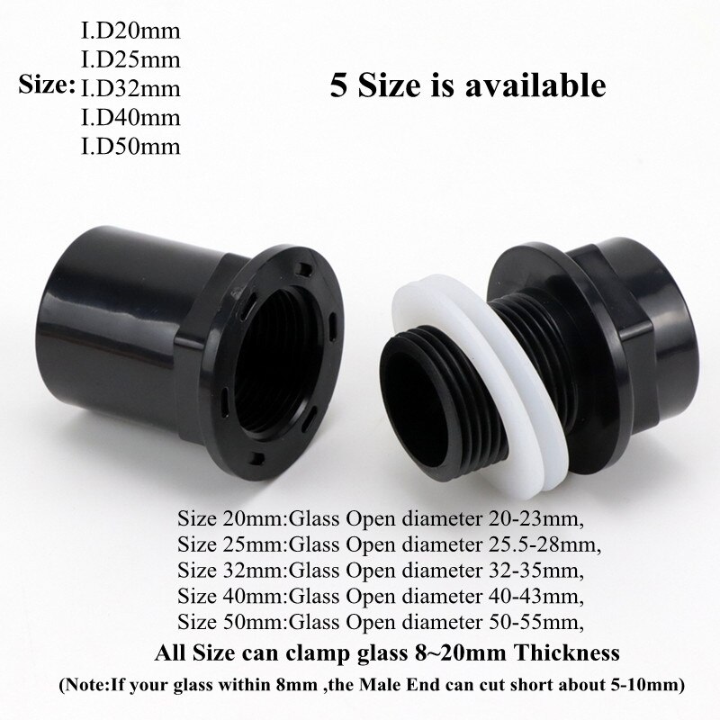 1Pcs I.D.20-50mm Thicken Aquarium Drainage Connector Fish Tank PVC Pipe Drain Joint Garden Home Hydroponic Water Tube Fittings: Black / inner Dia 40mm