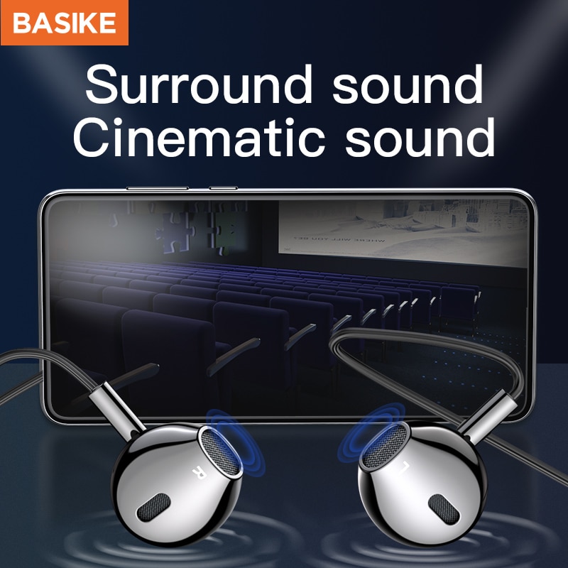 BASIKE écouteur 6D basse HiFi stéréo écouteurs avec micro + fil contrôle casque Android pour iphone Xiaomi universel casque 3.5mm