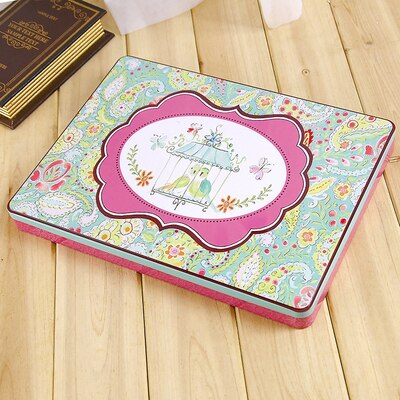 large square exquisite pattern A4 paper dedicated storage iron box file certificate receipt storage finishing box: bird