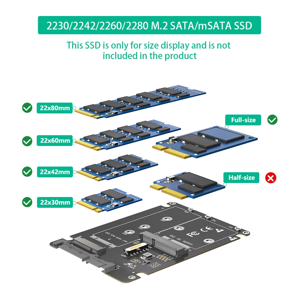 Adattatore SSD M2 Adattatore mSATA Convertitore mSATA SATA da M.2 a SATA 3.0 riser da 6 Gb da M2 a SATA Scheda da 2,5 pollici per NGFF M.2 SSD mSATA SSD