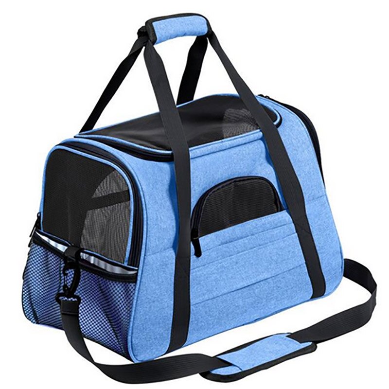 Dog Bags Portable Dog Carrier Bag Mesh Breathable Carrier Bags For Small Dogs Foldable Cats Handbag Travel Pet Bag Transport Bag: Blue