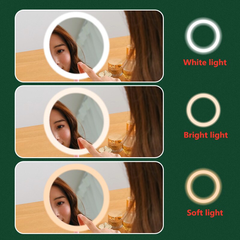 Con espejo de maquillaje ligero Led, lámpara de tocador de belleza Led para espejo de tocador espejo cosmético de atenuación táctil