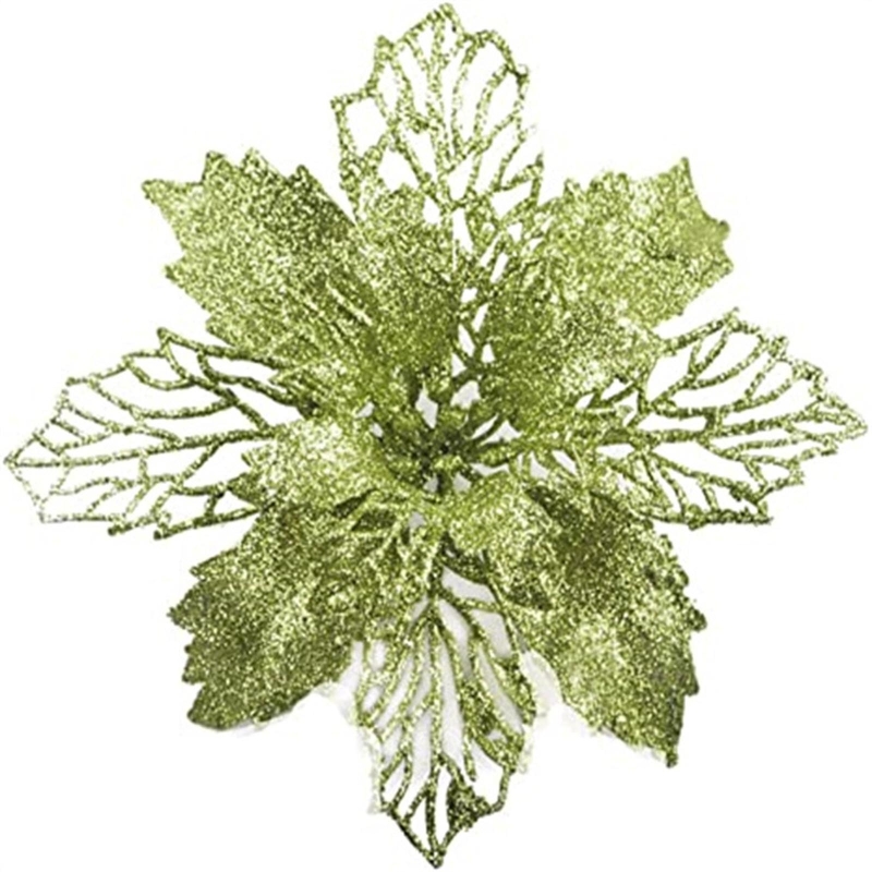 Juleglitter julestjerne kunstige blomster juletrepynt plast til kranser girlander bryllupsdekor: Lysegrønn