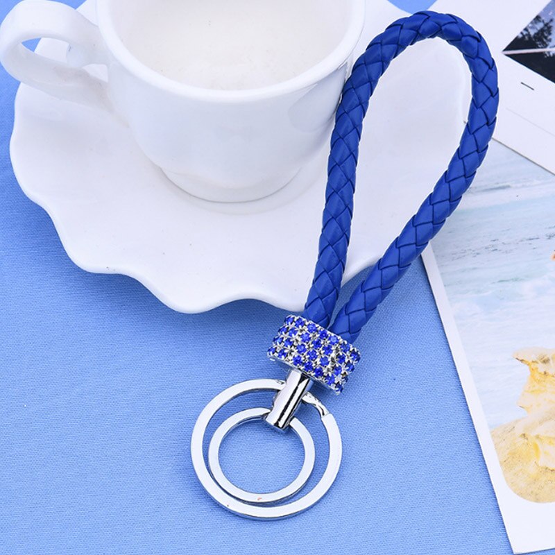 Double Loop Rhinestone Crystal Keychain Horseshoe Buckle Metal Car Key Pendant General Multicolor Hanging: Dark Blue 1