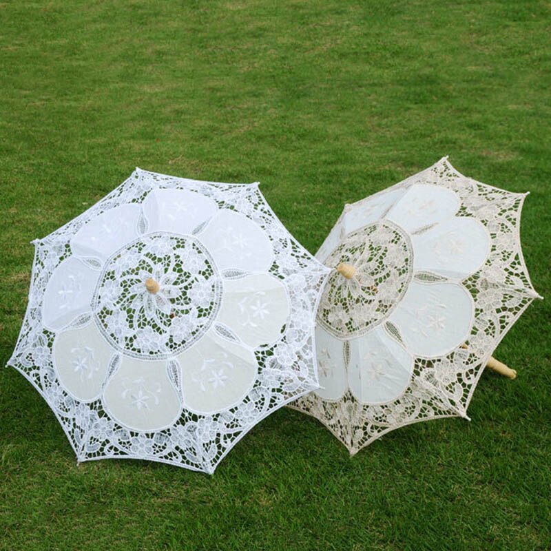 Blonder paraply bomuldsbroderi hvid beige blonder solskærm parasol parasol til bryllupsdekoration fotografering