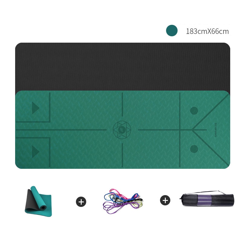 Tweekleurige yogamat 183*66*0.8cm gym pilates antislip fitnessmat positielijn tpe yoga beginner milieugymnastiekmatten