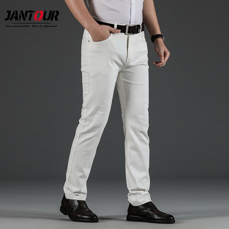 Hvide denimbukser mænd baggy jeans straight fit bukser arbejde klassiske jean homme mærke tøj blødt stor størrelse 28-40