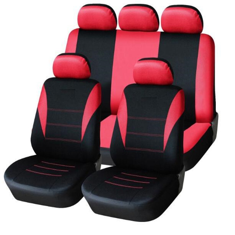 Ensemble universel d'housses de siège de voiture, pour la plupart des voitures, protection pour siège de voiture, avec des détails de piste: 5 seats red black