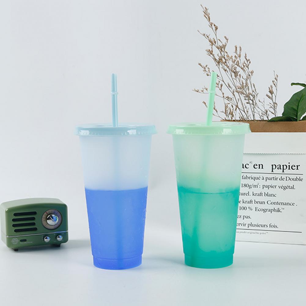 720ml Discoloration Cup Practical Straw Temperature Mug Fixed Ring Water Cup
