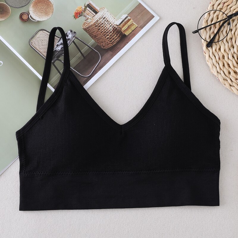 Tidan Sports Tee Bra Women Seamless Female Streetwear Workout Running Bras Strap Wrapped Breathable Sports Bra Underwear: Black