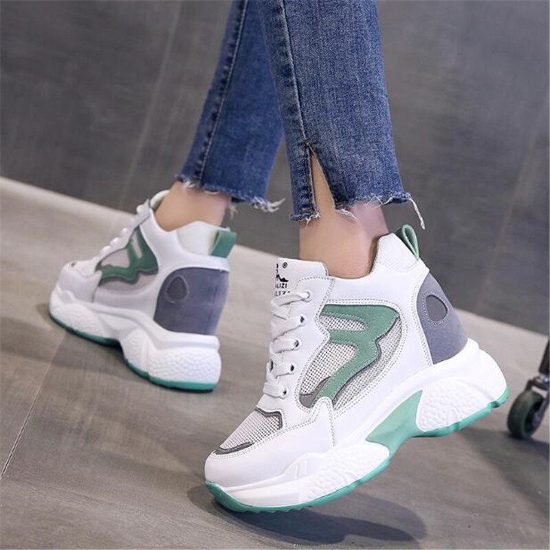Kvinder høj platform sko åndbar kvinder højde stigende sko 9 cm tykke såler sneakers kvinde deportivas mujer