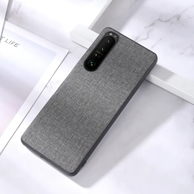 Funda de teléfono de tela de lujo para Sony xperia 5V 10V 1V 5IV 10III 1III 10IV 5III 1IV Slim Soft Bumper Hard PC Back Cover: Cuero genuino / Gris
