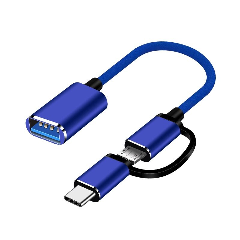 2 em 1 usb 3.0 otg adaptador cabo tipo-c micro usb para usb 3.0 conversor de interface para a linha de cabo de transferência de smartphone para samsung: C02000235-BLUE