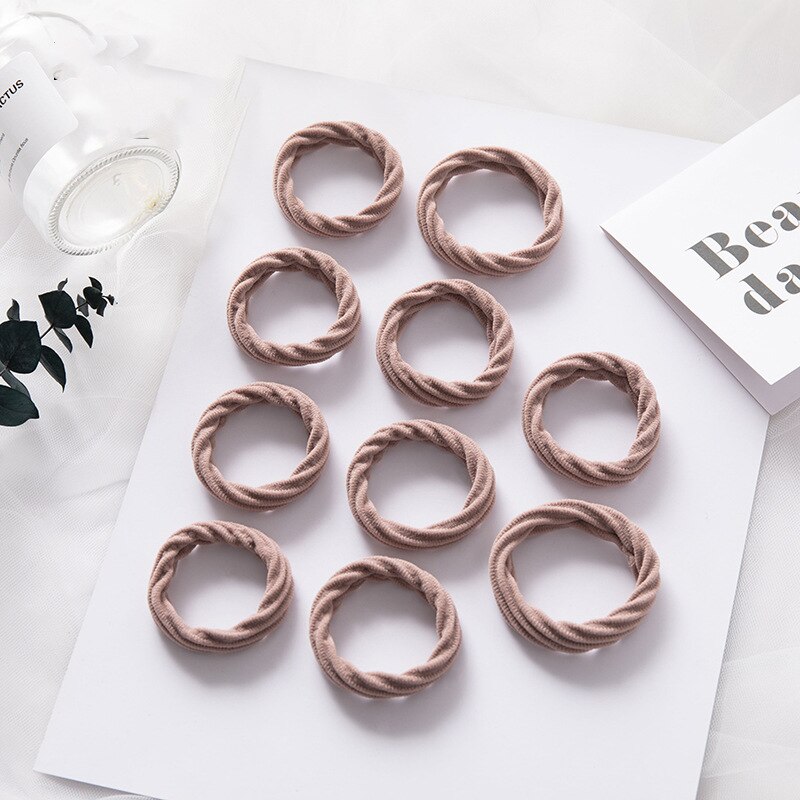Et sæt  of 10 stk koreansk simpelt sømløst hår slips kvinders lille friske bundet hestehale reb hovedbeklædning mori pige elastik
