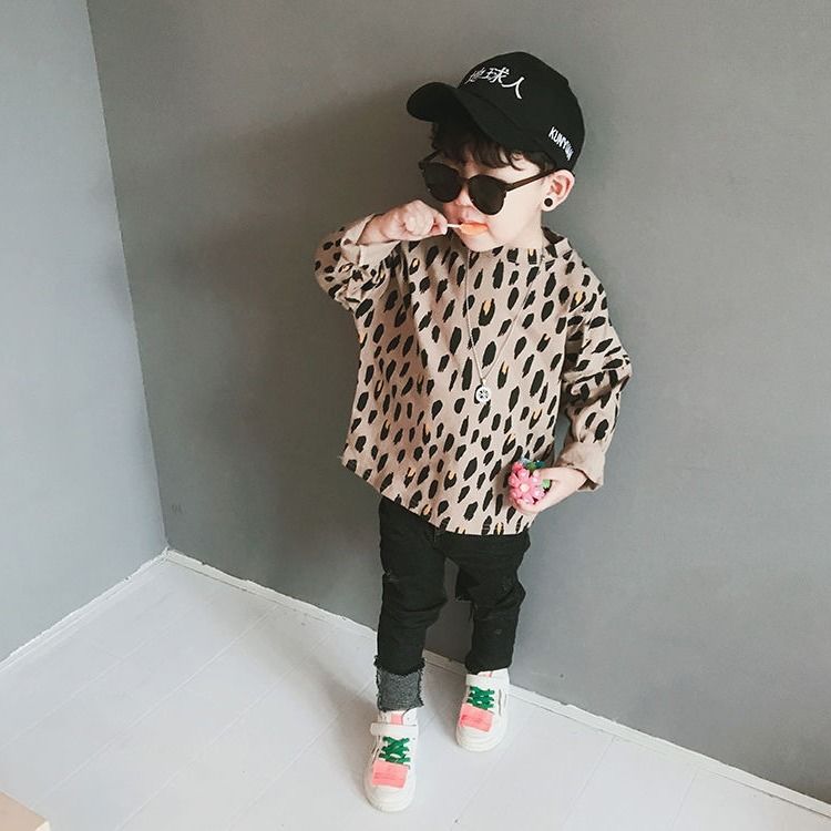 Barn leopard t-shirt vår barnskjorta barn långärmad t-shirt pojkar flickor vår och höst t-shirt: K / 2t