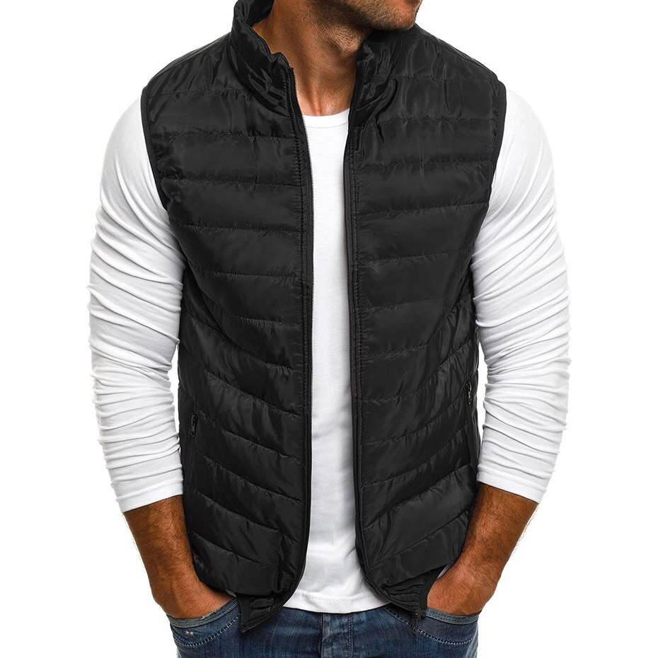 ZOGAA Mannen Vest Casual Warm Bovenkleding Herfst Jas Vesten Jas Heren Mouwloos Vest Parka Jassen Rits Jas Man Kleding: Black / XXXL